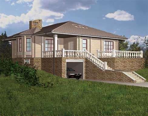 Модель частного дома с цокольным этажом и гаражом